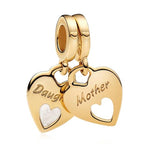 925 Silver Charms Pendants For Pandora Bracelet Golden charms Bead Safety Chain Clip set Heart Flower Animal Beads Family, Mom, Friend, Daughter, Birthday, Jewelry Gift - style: B-Golden Mom and Daughter Pendant