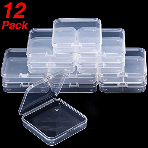 SATINIOR 12 Pack Clear Plastic Beads Storage Containers Box with Hinged Lid for Beads and More (2.75 x 2.75 x 0.67 Inch) - size: 2.75 x 2.75 x 0.67 Inch