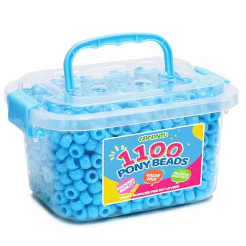 Pony Beads 1100+ Pcs – Light Blue Plastic Kandi Beads in Jar for Bracelets, Hair Braids, Jewelry Making & DIY Crafts - color: Light Blue