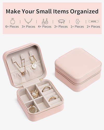 VLANDO Travel Jewelry Case - Teacher Appreciation Gifts for Women - Small Jewelry Travel Organizer Box Travel Essentials Gift for Teen Girl Women - Pink - color: A.Pink