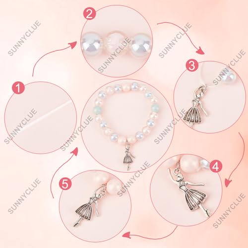 SUNNYCLUE 1 Box 6 Set Ballet Bracelet Making Kit Adjustable Bracelets Dancer Ballerina Charms Acrylic Transprent Rhinestone Beads for Jewellery Making Kits Beginner Adult Women Holiday Supplies - style: Dance 1