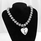 Gold Heart Pendant Necklaces for Women Colorful Acrylic Resin Beaded Choker Necklace Fashion Chunky Statement Beaded Heart Necklace - color: White-gold