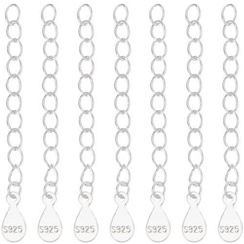 Beebeecraft 1 Box 10Pcs 925 Sterling Silver Chain Extender Necklace Bracelet Extension End Chains with Teardrop Chain Tabs S925 Stamp for Jewellery Making - color: Silver