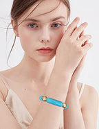 LALAPPLE Gold Plated Beaded Acrylic Bamboo Tube Bangle Bracelets for Women, Colorful Chunky Curved Tube With Gold Plated Pieces Beads Stretch Bracelet Friendship Summer Beach Jewelry - color: N-Blue