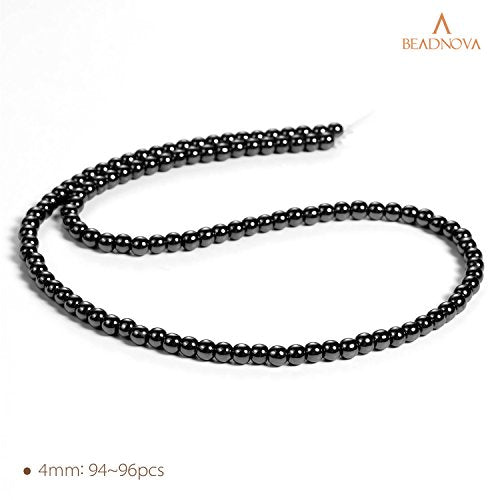 BEADNOVA 4mm Natural Hematite Gemstone Round Loose Beads for Jewelry Making (90-92pcs) - color: 23) Hematite Round Beads, size: 4mm