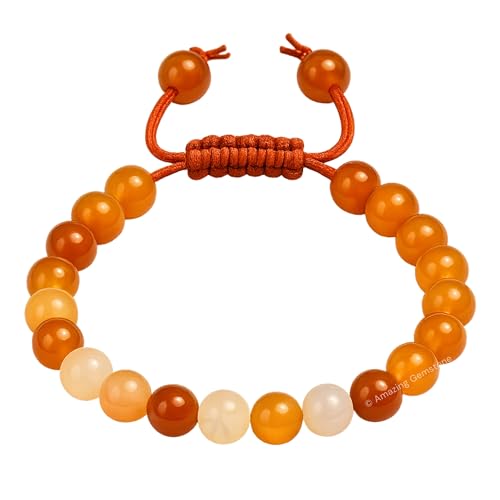 Amazing Gemstone Carnelian Bracelet for Women Men's Gifts - Protection Healing Crystal Bracelet - 8mm Gemstone Beaded Adjustable Bracelet - color: Carnelian