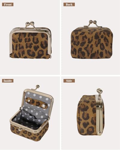 COOLYOUTH Leather Mini Jewelry Box Travel Jewelry Case Portable Small Coin Purse with Kiss Lock Travel Ring Box (Brown Leopard) - color: Medium-Brown Leopard
