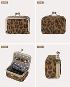 COOLYOUTH Leather Mini Jewelry Box Travel Jewelry Case Portable Small Coin Purse with Kiss Lock Travel Ring Box (Brown Leopard) - color: Medium-Brown Leopard
