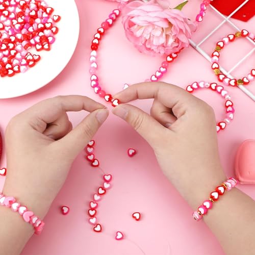 Augshy 700Pcs Heart Beads,Valentines Day Red Pink Heart Pony Beads for Jewelry Making Party Decoration Necklace Bracelets Earrings Hair Beads DIY Crafts Supplies - style: Heart Shaped Style