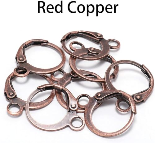 20Pcs Steel French Lever Earring Hooks Wire Settings Base Hoops Earrings with Open Loop for Men Women for DIY Jewelry Making Supplies(14×12mm) (Red) - color: Red Copper