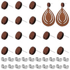 Wood Earring Posts for Jewelry Making, 70Pcs Wooden Stud Earrings Posts with Loop Earring Findings Wooden Flat Round Earring Studs Bulk with Ear Backs for Earring Making Supplies Jewelry Findings - color: Round-70pcs