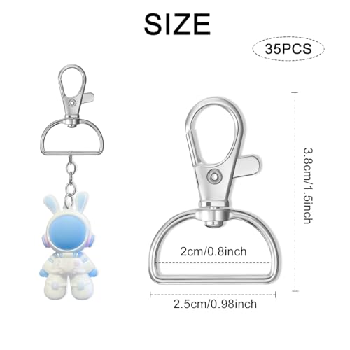 Swivel Snap Hook, 35 PCS Silver Lanyard Clips, Metal Lobster Claw Clasps Keychain Hook with 3/4 INCH D Ring for Macrame Keychain Swivel Clips for Making Key Fobs - color: Silver