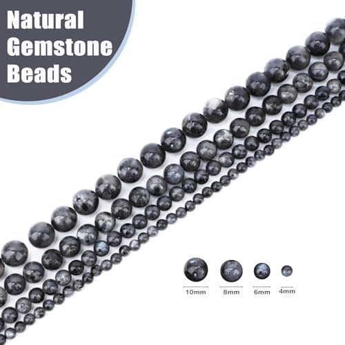Natural Stone Beads Round Genuine Real Stone Beading Strand Loose Gemstones DIY Smooth Bead for Bracelet Necklace Earrings Jewelry Making (Black Larvikite, 10mm 36 Pieces) - color: Black Larvikite, size: 10mm 36pcs