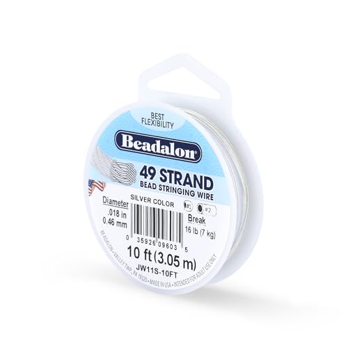 Beadalon 49 Strand Bead Stringing Wire, .018 in / 0.46 mm, Silver Color, 10 ft / 3.1 m - color: Silver Color, style: .018 in / 0.46 mm, 10 ft / 3.1 m