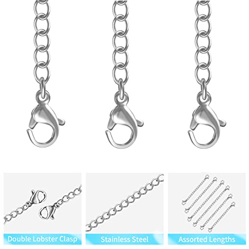 UUBAAR 12 PCS Necklace Extenders - Stainless Steel Necklace Extension Chain for Jewelry, Bracelets & Anklets (1"-6" Lengths, Silver) - color: Silver