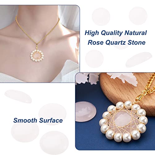 Fashewelry 10Pcs Natural Rose Quartz Cabochon Stone Round Beads 20mm Flat Back Gemstone Chakra Healing Crystal Cover Cabs for Jewelry Making - color: 3-Rose Quartz, size: 20x6mm