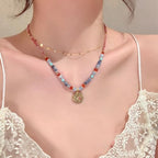 Handmade Natural Gemstone Beaded Necklace for Women, Cultured Freshwater Pearl Choker with Adjustable Extension Chain, Boho Healing Crystal Jewelry Collection - color: f Colorful