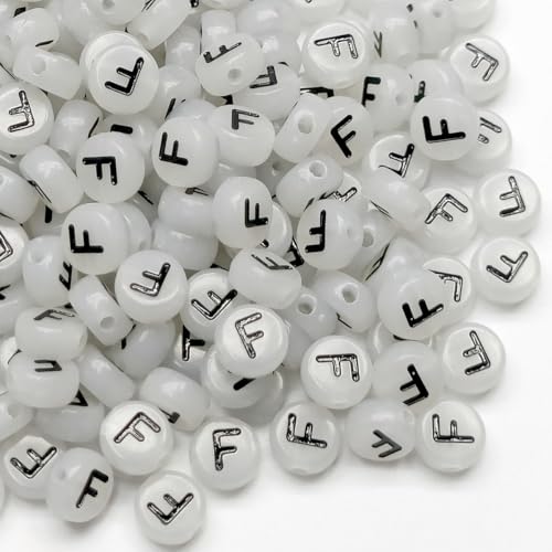 200PCS Letter Beads Glow in The Dark 4x7mm Acrylic Alphabet Letter F Beads for Jewelry Making Bracelet - color: F-200PCS