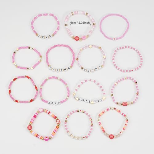 Twinfree Bohemia Beaded Bracelet for Women, Polymer Clay Stretch Bracelets - color: color 38