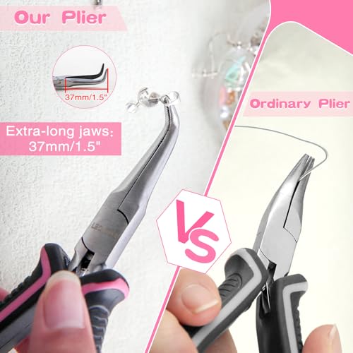 Mini Bent Needle Nose Pliers with Serrated Jaw, Soft Grip for Jewelry Making, Wire Wrapping and Object Gripping - style: Bent Needle Nose Plier Serrated Jaws