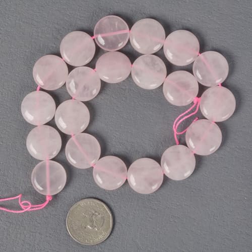 Natural Rose Quartz 20mm Coin Disc Loose Beads 16 Inch for DIY Jewelry Making Beads - color: Rose Quartz