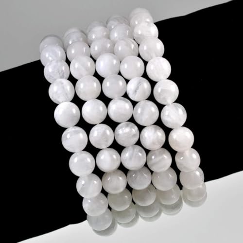 AD Beads Natural Gemstone Round Beads Stretch Bracelet Healing Reiki 10mm (Moonstone) - color: Moonstone