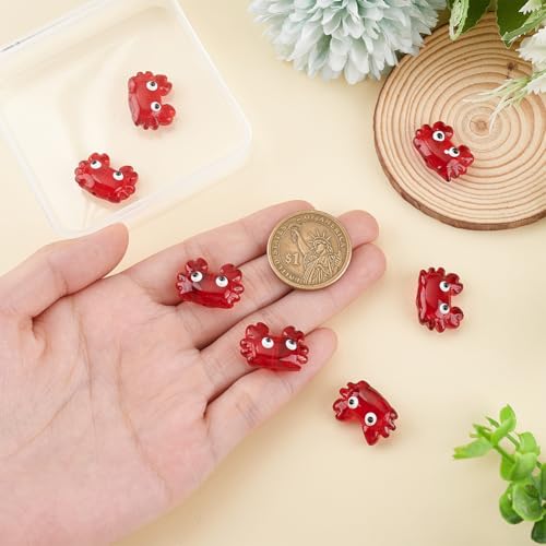 1 Box 10PCS Red Crab Glass Enamel Beads with Hole Summer Ocean Theme Marine Life Hawaii Beach Cute Sea Animal Transparent Charms Loose Spacer Bead for Jewelry Making Bracelets DIY Crafts - color: Dark Red, size: 10pcs