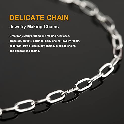 KYUNHOO 32.8 Feet 304 Stainless Steel Chain Bulk Silver Paperclip Chains for Jewelry Making Soldered Flat Oval Chains Link on Spool Paper Clip Chain Roll with Lobster Clasps and Jump Rings - color: Paperclip Silver