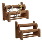 Ikee Design 2 Wooden 2-Tier Bar Bracelet/Bangle Jewelry Holder Stand Display Organizer, Wood Bracelet Bangle Holder, Brown Color, 11 3/4 W x 5 3/8 D x 8 H in - color: Brown, 2 Pieces
