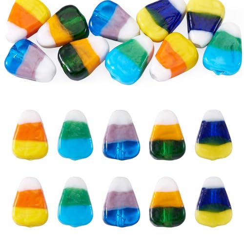 Beadthoven 10Pcs Fake Candy Corn Lampwork Beads Small Candy Corn Glass Beads Embellishment Candy Ornaments for Jewelry Making DIY Bracelets Necklace Earrings Keychains - color: Fake Candy Corn