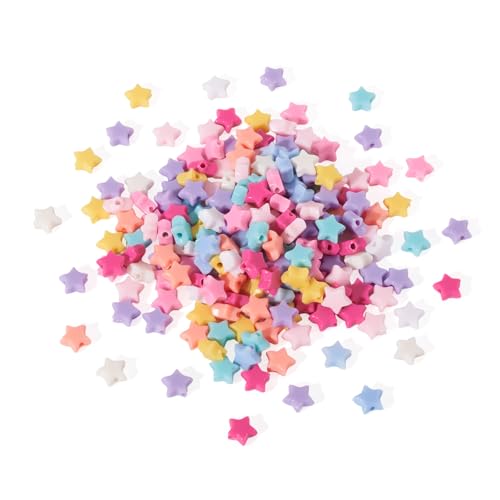 200Pcs Opaque Star Acrylic Beads Candy Color Star Pony Beads Spacer 8x9mm Mixed Color for Necklace Bracelet Keychain Making DIY Supplies - color: Mixed Color-Star*3