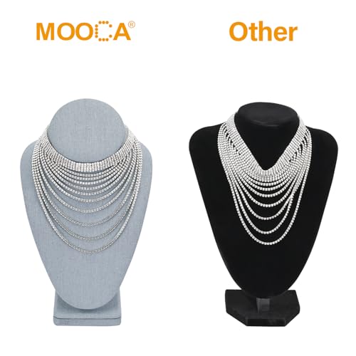 MOOCA 2 Pcs Linen Covered Wood Necklace Display Busts - Elegant Jewelry Chain Mannequins for Necklaces - 6 3/8 W x 4 1/4 D x 10 H in, Dim Grey - color: 5) Dim Grey Linen, 2 pieces