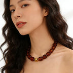 Colorful Beaded Choker Necklace for Women Boho Large Square Acrylic Beaded Necklace Adjustable Surfer Beach Strand Necklces Summer Jewelry Accessories - color: Brown