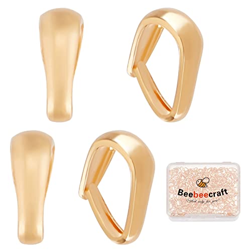 Beebeecraft 1 Box 300Pcs Snap Bail Hook 18K Gold Plated Brass Pinch Clip Clasp Bail 3.5x5.5mm Teardrop Necklace Clasps Pendant Charm for Necklace Jewelry Making - color: Golden#5