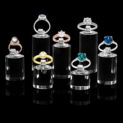 7 Pack Acrylic Ring Display Holder Clear Cylinder Jewelry Stand for Wedding Engagement Rings Organizer Sturdy Solid Showcase