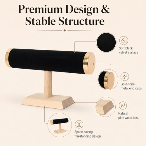 Wooden Watches Display tower Base Watch Necklace Bracelet Organizer Rack Bangle Scrunchie Headband Showcase tower (Velvet Round Black, 1-tiered) - color: Round Velvet Black
