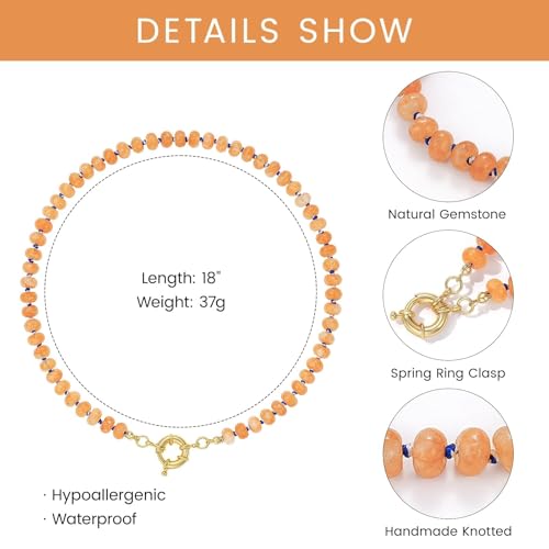 KissYan Beaded Gemstone Necklace for Women, Natural Stone Beach bead Necklace, 18" Boho Summer Handmade Jewelry Gifts - color: Sunstone