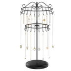 iDavosic.ly 2 Tier Rotating Necklace Holder Organizer with 42 Hooks, Adjustable Metal Bracelet Display Stand Rack, Extra Tall Keychain Spinning Tree Tower for Women, Black - color: Black