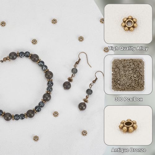 PH PandaHall 300pcs 6mm Flower Spacer Beads, Antique Bronze Alloy Daisy Spacers Snowflake Loose Beads Floral Metal Jewelry Spacers for DIY Bracelet Necklace Earring Jewelry Making Supplies - color: Antique Bronze