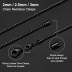 Square Rolo Chain Necklace Stainless Steel Round Box Necklace for Men Women/2mm-7mm/16Inch-36Inch - color: Stainless Steel-Black, size: 26 Inches, style: 2 mm width