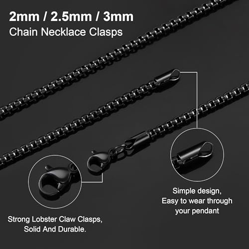 Square Rolo Chain Necklace Stainless Steel Round Box Necklace for Men Women/2mm-7mm/16Inch-36Inch - color: Stainless Steel-Black, size: 30 Inches, style: 2 mm width