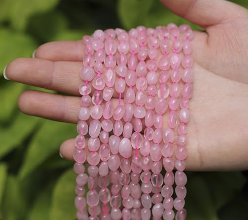 Natural Stone Beads 6-8mm Rose Quartz Oval Irregular Freeform Tumbled Loose Gemstone Beads for Jewelry Making 15 Inch Strand 50-55 Pcs - color: Rose Quartz-1 strand15”-approx. 55 beads