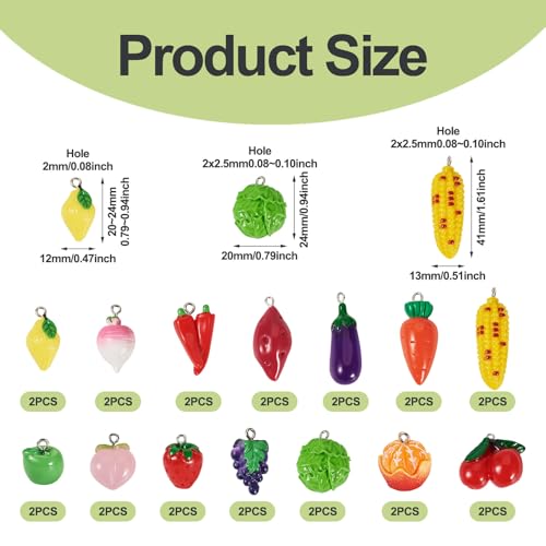 Craftdady Fruit Dangle Charms Pendants Cute Resin Food Pendants Apple Orange Pineapple Strawberry Pendants Lovely Vegetable Mushroom Charms for DIY Craft Earring Bracelet Necklace Jewelry Making - color: Mixed Color Fruit