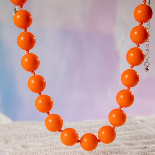 Caiyao Bohemian Colorful Acrylic Round Beaded Choker Necklaces Handmade Adjustable Resin Beads Clavicle Rope Necklace for Women Men Ethnic Costume Party Vacation Jewelry Gifts - color: Orange