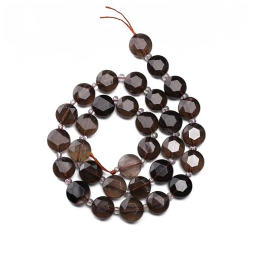 BEADIA Natural Faceted Smoky Quartz Rondelle Disk Stone Beads 10x5mm 37cm for DIY Chain Jewelry Making - color: Smoky Quartz