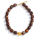 Colorful Beaded Choker Necklace for Women Boho Large Square Acrylic Beaded Necklace Adjustable Surfer Beach Strand Necklces Summer Jewelry Accessories - color: Dark brown