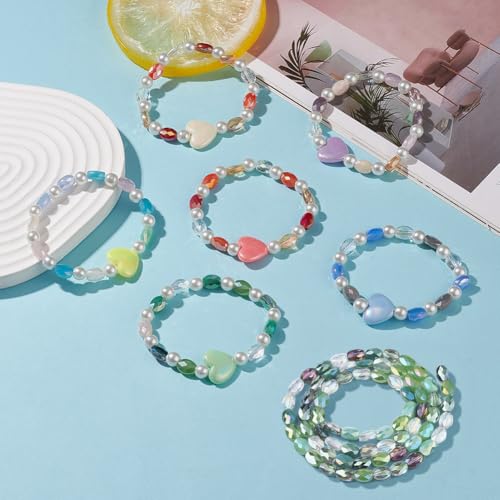 1 Box 210PCS Green Flat Oval Glass Beads with Holes Faceted Electroplate AB Color Plated Spacer Loose Bead Charm Bulk for Jewelry Making Necklaces Bracelets Earrings DIY Craft Supplies - color: Green