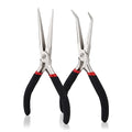 Premium 6 Inch Mini Needle Nose Pliers Set - 2 PCs Bent and Straight Long Nose Pliers with Comfort Grip - Non-Serrated Rust-Proof Long Reach Jewelry Pliers for Jewelry Making, Handmade Craft