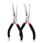 Premium 6 Inch Mini Needle Nose Pliers Set - 2 PCs Bent and Straight Long Nose Pliers with Comfort Grip - Non-Serrated Rust-Proof Long Reach Jewelry Pliers for Jewelry Making, Handmade Craft