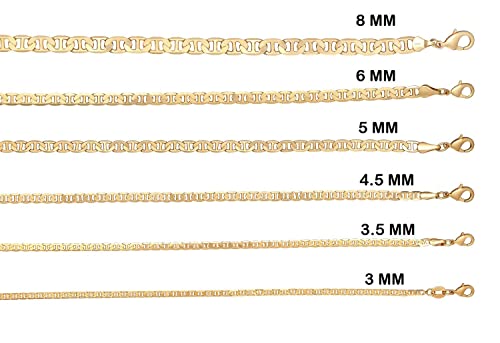 Barzel 18K Gold Plated Mariner Chain Necklace for Women, Flat Marina - Made in Brazil - color: 3.5MM Gold, size: 22 Inches